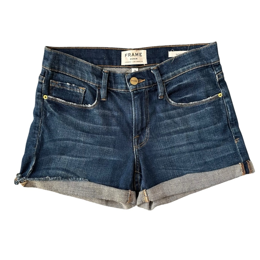 FRAME Dark Wash Low Mid Rise Roll Hem Medium Wash Denim Shorts Le Cutoff Size 24